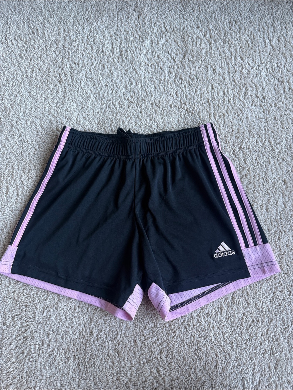 adidas Black Athletic Shorts with Light Pink Trim